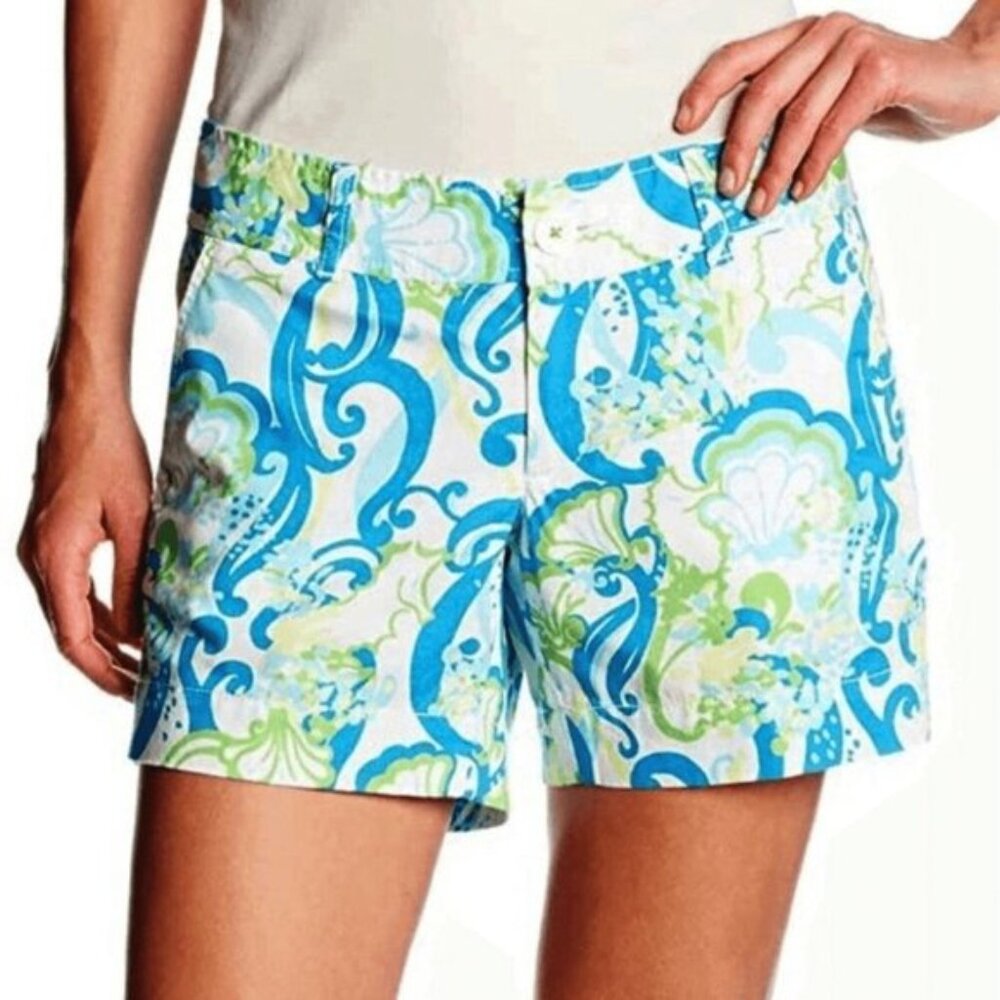 Lilly Pulitzer Shorts Women's Size 2 US White Blue Green 5" Callahan Cotton - Picture 3 of 12